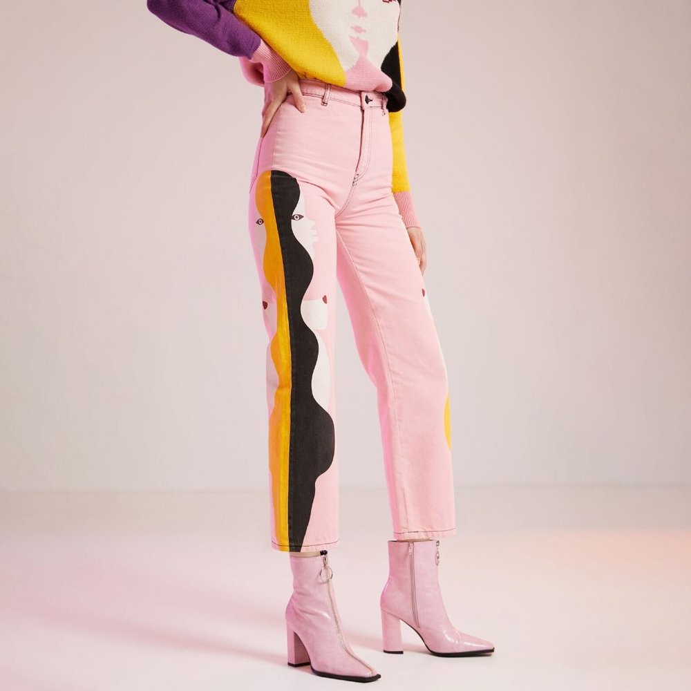 Miranda Makaroff x Desigual Pink Cropped Culottes